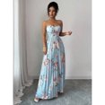 thumbnail image 5 of Multicolor Floral Print Ruched Waist A-Line Strapless Maxi Dress For Women, 5 of 8