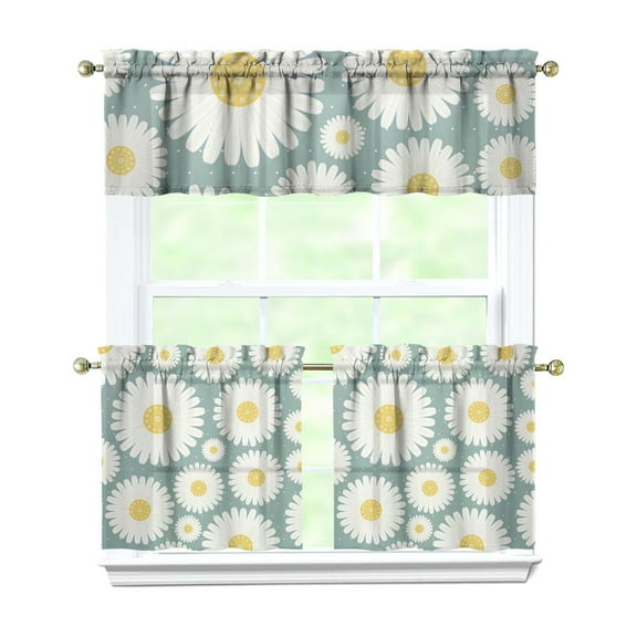 Countryside Floral Curtains 24 Inch - 3 Panel Rustic Farmhouse Set with Vintage Botanical Print, Boho Chic Rod Pocket Design for Kitchen