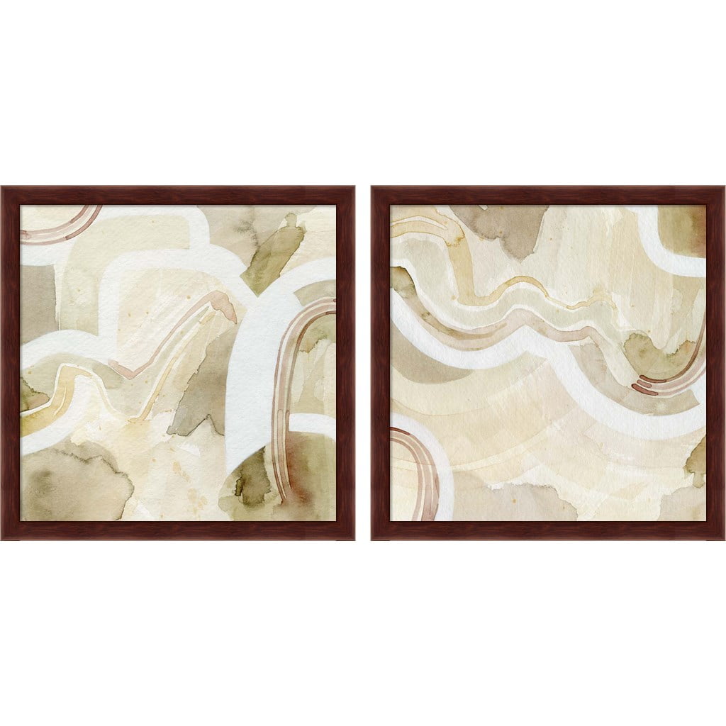 Desert Highway Abstract Beige and Brown Framed Prints Set