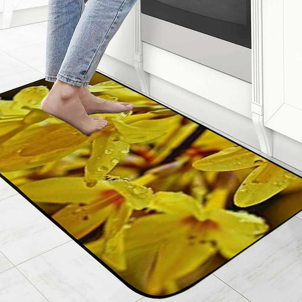 PHYHOO Decorative Door Mat, Door Mat with Non-Slip Rubber Backing, Easy Cleaning, Traps Dirt, Rug for Entry, Patio, Garage - Forsythia Flowers Yellow Bush Beautiful Spring  19.68*47.24 in
