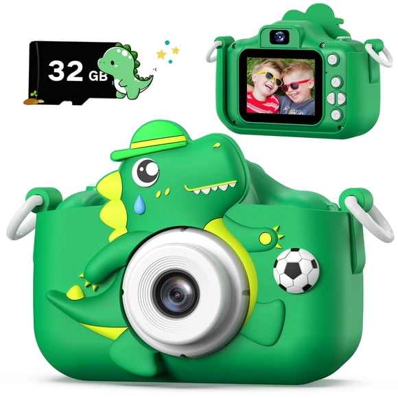 Cámara infantil Cimizi Dinosaur con funda protectora, tarjeta SD de 32 GB