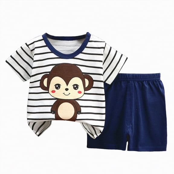 Hessimy Toddler Boy Cartoon Print 2-Pieces Cotton T-Shirt and Shorts Summer Outfit Set(Black,3-9 Months)
