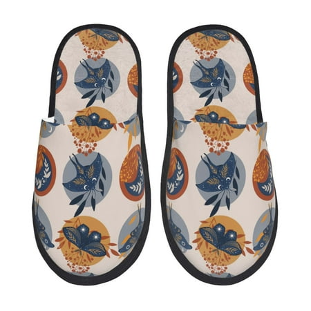 Balery Vintage Botanical Butterfly Art Slient Indoor Furry Fleece Comfort House Shoes Soft Non-Slip Home Shoes Cotton slippers House Slippers-- Large