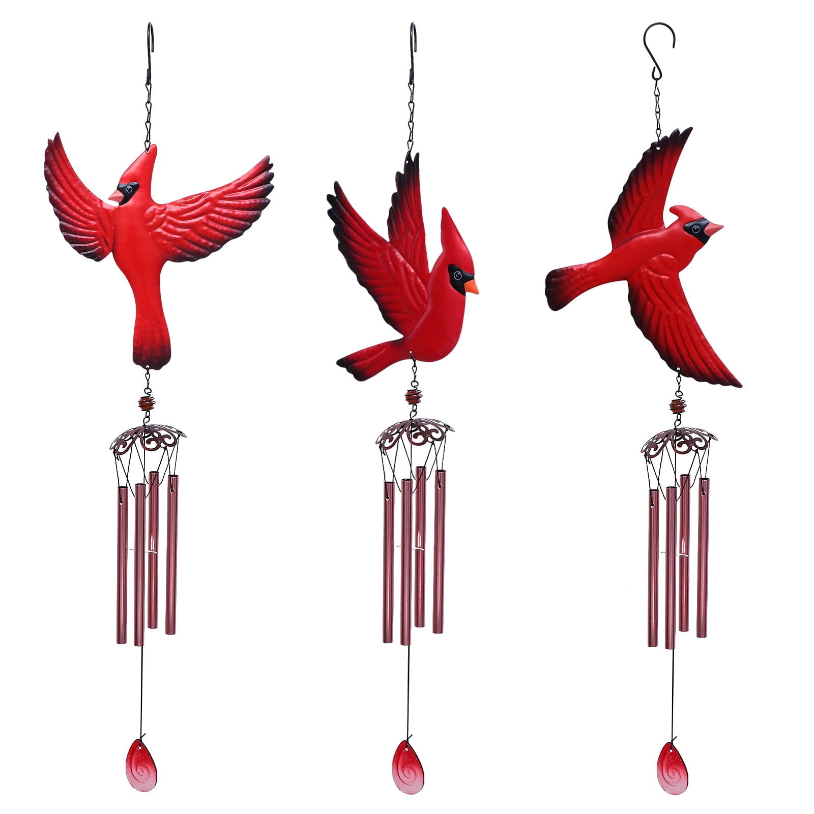 FELTECHELECTR 3-Pack Iron Red Courtyard Wind Chimes, Stylish Outdoor Garden Decor for Patio and Porch