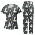 thumbnail image 2 of Scrub Tops Women Plus Size，Women's Short-Sleeve Easter Print Nursing Scrubs Set with Pockets，Navy，S, 2 of 4