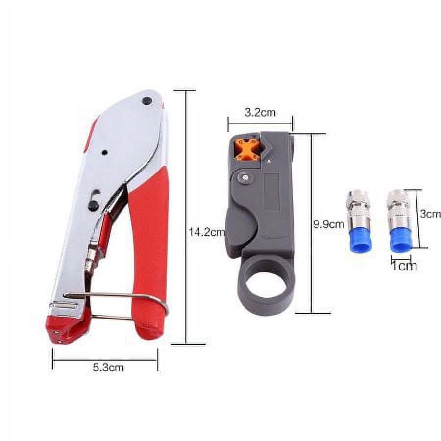 RG6 Coax Cable Crimper Coaxial Compression Tool Set Kit Wire Stripper With F RG59 Include Connectors, Tools, Rotary Stripper