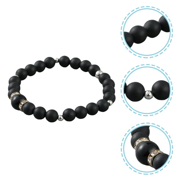 TAILTOSS 1Pack Beaded Bracelet Stone Black Adjustable Mens Jewelry for Men Daily Wear