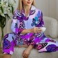 thumbnail image 6 of Picia Flying Butterflies Pattern Women’s Long-Sleeve Sleepwear Set - Soft 2-Piece Loungewear with Pockets, Comfy PJs for Relaxing Nights-Large, 6 of 7
