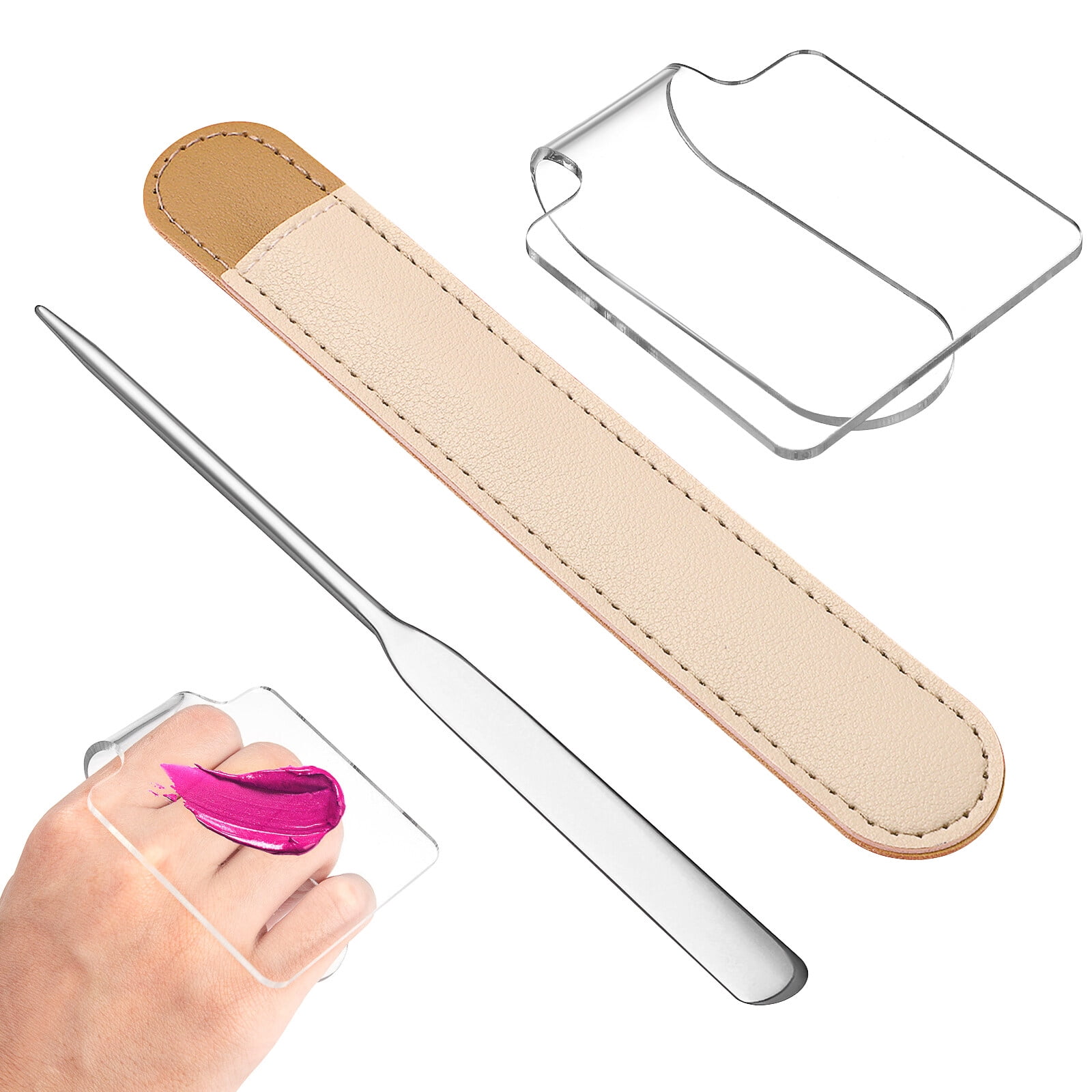 Makeup Palette with Spatula, Rotekt Clear Acrylic Makeup Nail Art Cosmetic  Mixing Palette & Stainless Spatula Tool Applicators Set,Nail Holder Display