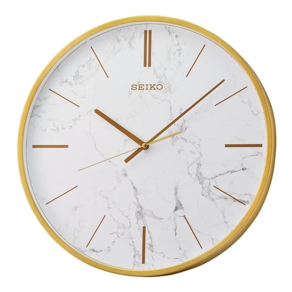 Seiko 16" Carrara Gold & White Glamorous Round Wall Clock, QXA760GLH