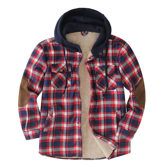 Meichang Flannel Shirts for Men Plus Size Plaid Hoodies Fall Button Down Shirt Jacket Modern Fit Long Sleeve Lightweight Jacket