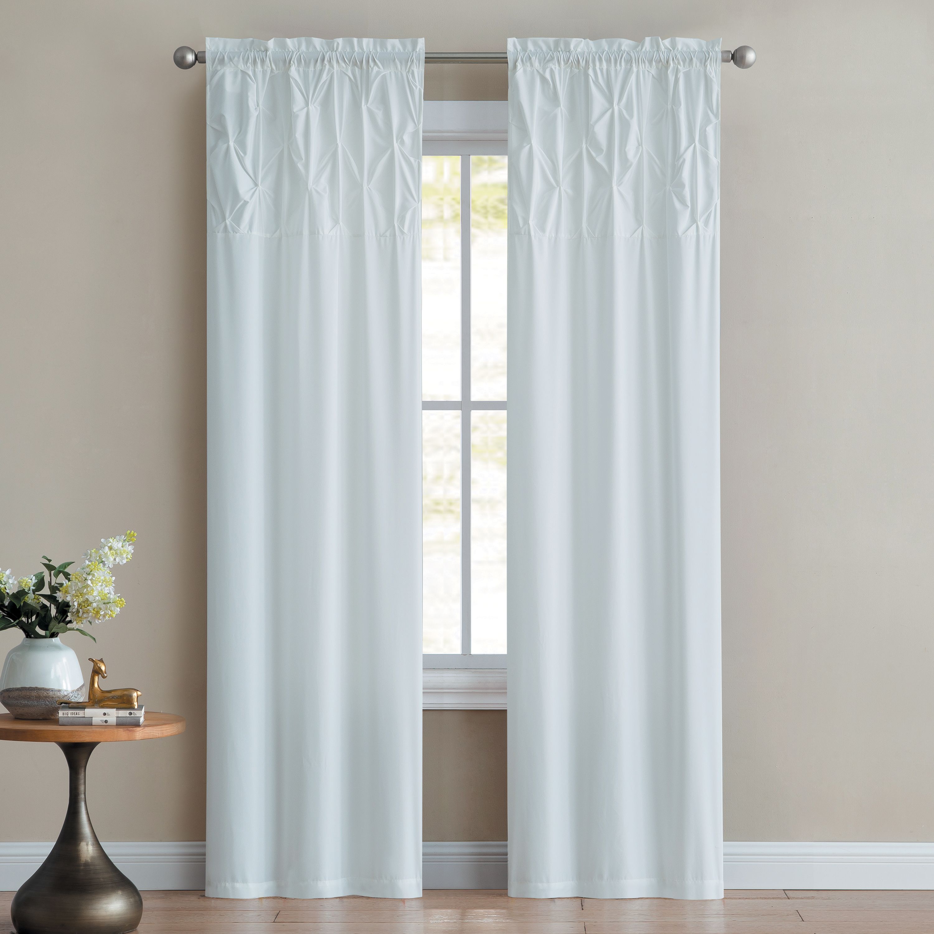 Mainstays Pintuck Carmen Rod Pocket Top Window Curtain Panel Set of Two, Multiple Sizes and