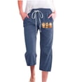 thumbnail image 1 of ICHUANYI Clearance Women Cotton Linen Casual Pants Straight Leg Drawstring Elastic Waist Loose Comfy Trousers With Pockets(Navy, XXL) ICHUANYI WER2023081513899, 1 of 3