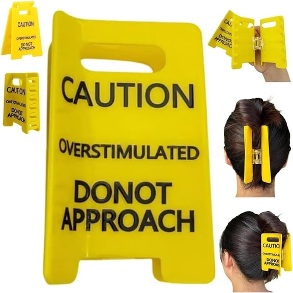Yippzo Caution Overstimulated Hair Clip, Yellow Caution Hair Clip, Hold On Partner Im Over Stimulated, Funny Hairs Claw Clips, Strong Grip Claws Clips for Thick Hairs