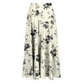 thumbnail image 4 of WCMZJ Womens Elastic High Waist Flared Maxi Skirts Floral Swing Midi Skirt Casual Summer Long Skirt Beach Vacation Resort Black L, 4 of 5