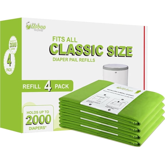 Refills Compatible with Dekor CLASSIC Diaper Pail Refills | 4 Pack | Disposable Diaper Pail Refill | Extra Thickness | Quick & Easy to Replace | Cherry Blossom Scented | Holds up to 2000 Diapers