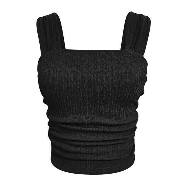 Yuyuzo Square Neck Tank Tops for Women Sleeveless Shirts Ruched Hem Going out Tops Slim Fitted Basic Tees