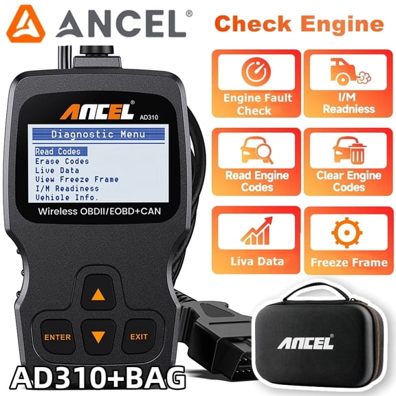 ANCEL AD310 Classic Enhanced Universal OBD II Scanner Car Engine Fault Code Reader with ANCEL Protective Case Storage Bag