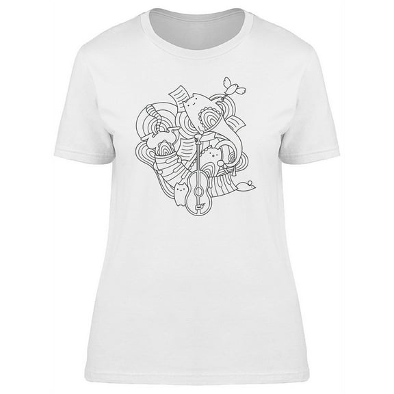Doodle Cat Music Graphic T-Shirt Women -Image by Shutterstock, Female x-Large