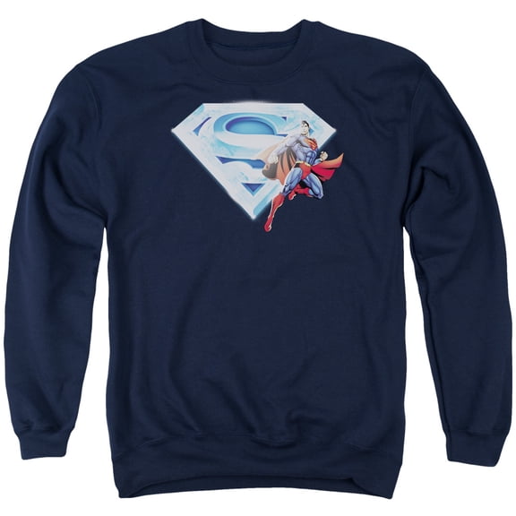 Superman Superman &Amp; Crystal Logo Adult Crewneck Sweatshirt Navy