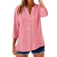thumbnail image 2 of Xdegoge Blouses for Women V Neck Three Quarter Sleeve Casual Dressy Loose Fit Button Down Pintuck Detail Solid Lightweight Flowy Spring Summer Tops Shirts, 2 of 7