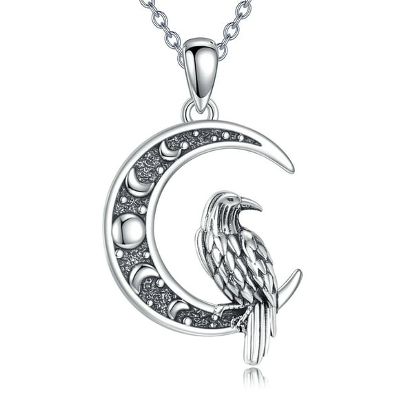 Raven Necklace 925 Sterling Silver Moon Pendant Raven Jewelry Gifts for Women