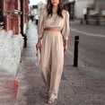 thumbnail image 4 of Two Piece Outfits for Women Fashion Solid Color 2PCS Sets for Women Loose Fit Crop Tops Casual Long Sleeve Shirts for Women Club Trendy Elastic Workout Sweatpants Women(Beige,L), 4 of 9