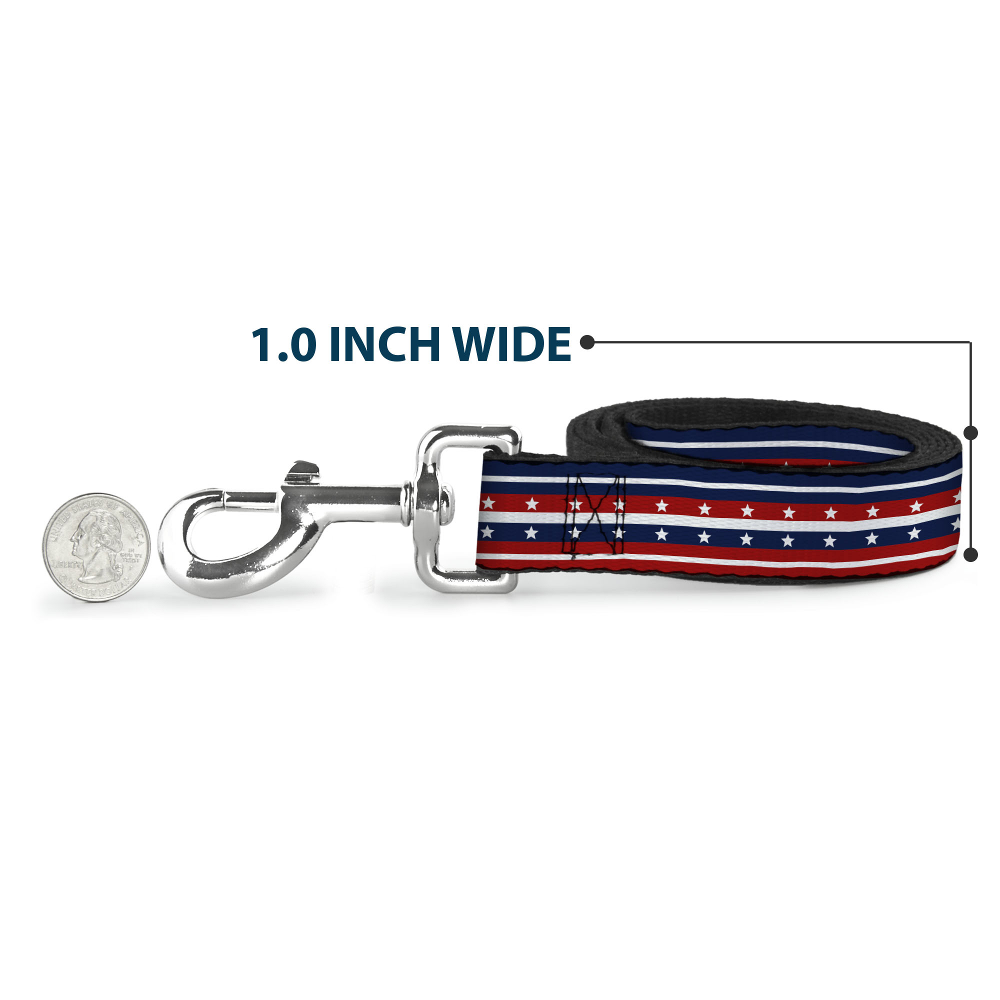 Buckle-Down Pet Leash, Dog Leash, Americana Stripe Stars Blue Red White, 6 Feet Long 1.0 Inch Wide
