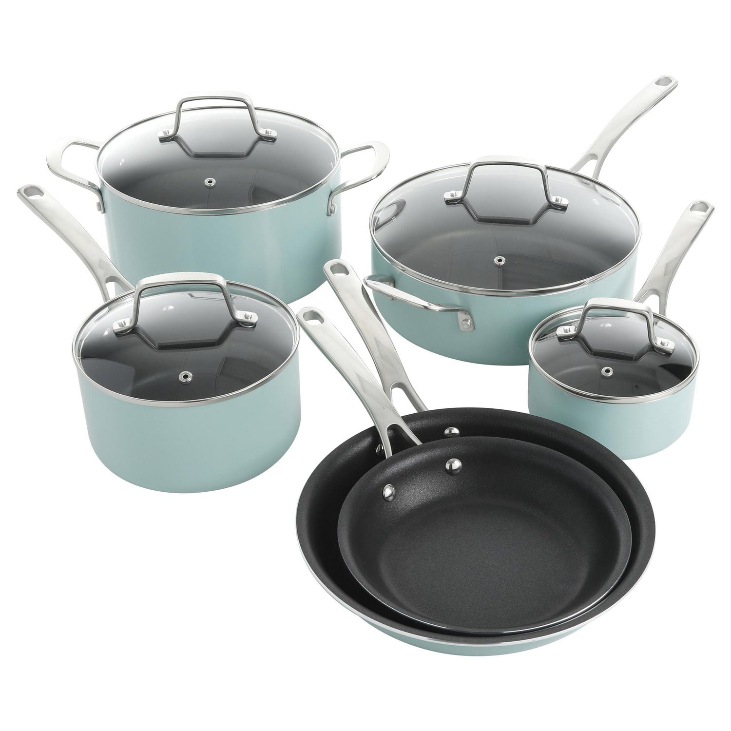 Martha Stewart 10-Piece Nonstick Cookware Set, Martha Blue