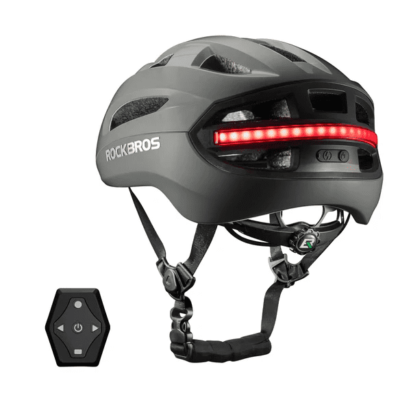 ROCKBROS Cycling Helmet Lighting Smart Remote Warning Light Control Helemt,Front/Tail/Turn Signal Light High-density Foaming One-piece Molding Safety Helmet