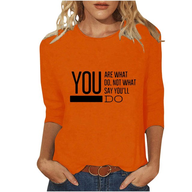 PEZHADA T-Shirts pour Femmes Mode Femmes Impression Manches 3/4 T-Shirt Pull Col Rond Haut Blouse Blouses Femmes Manches 3/4 Hauts Femmes Manches 3/4