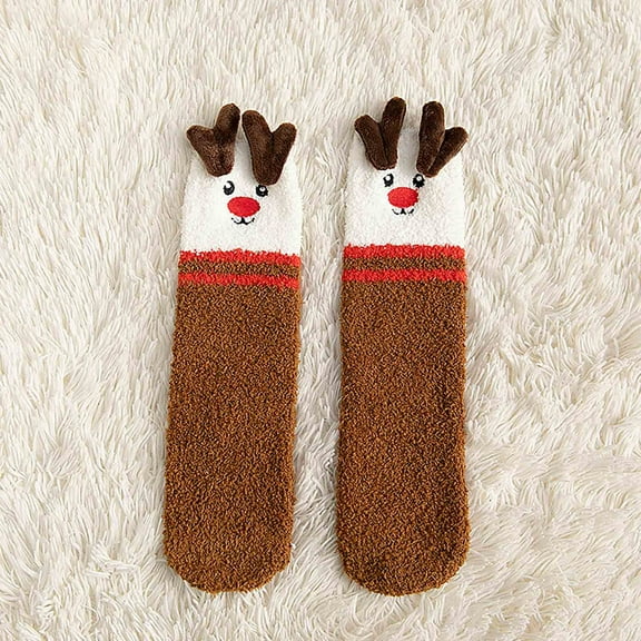Christmas Fuzzy Socks, Plush Cartoon Non Slip Slipper Winter Warm Fleece Socks, Christmas Socks, Mid-tube Thickened Fleece Socks, Color Fleece Home Socks