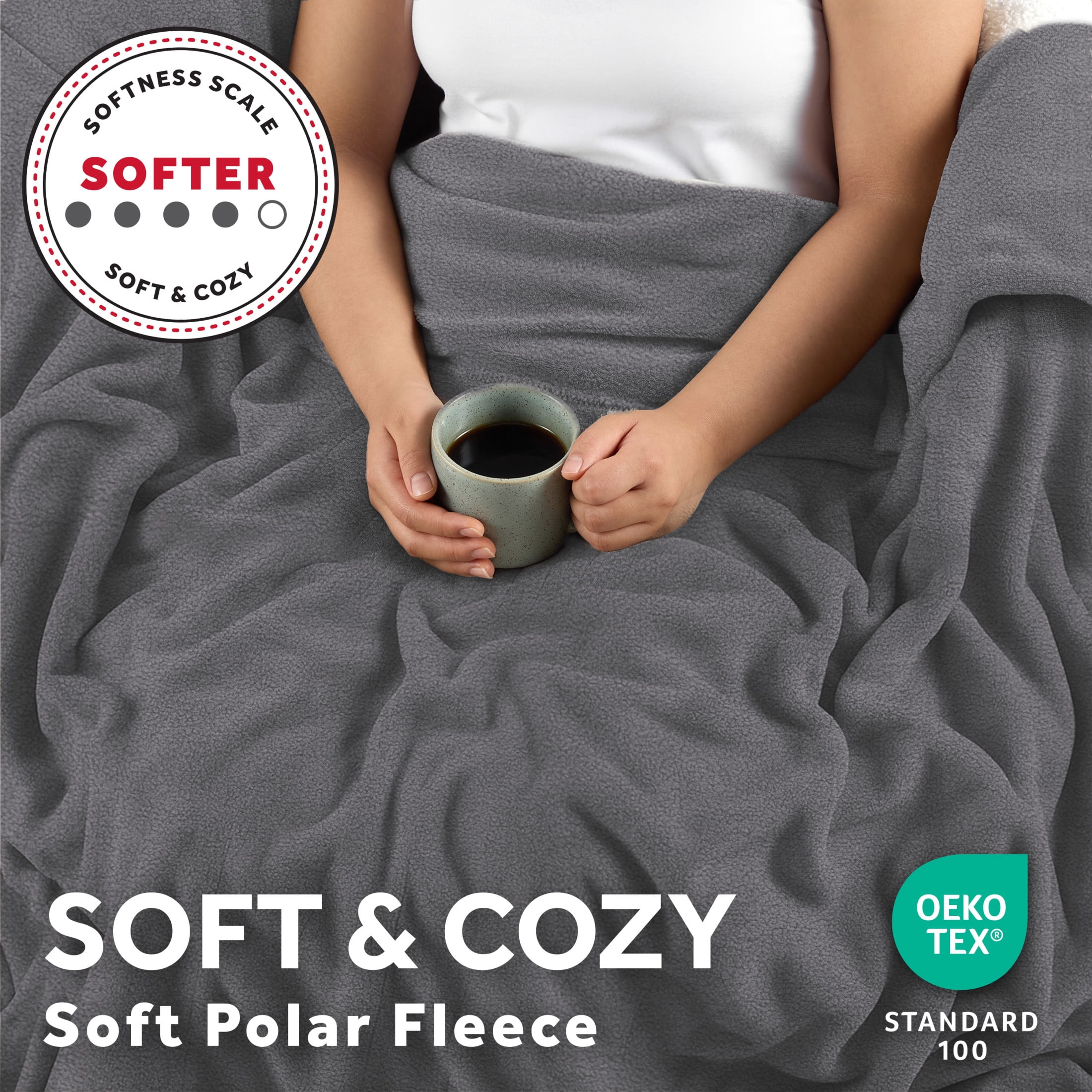 Sunbeam Electric Heated Throw Blanket Gray Polar Fleece 4 Heat Settings Auto-Off 50x60