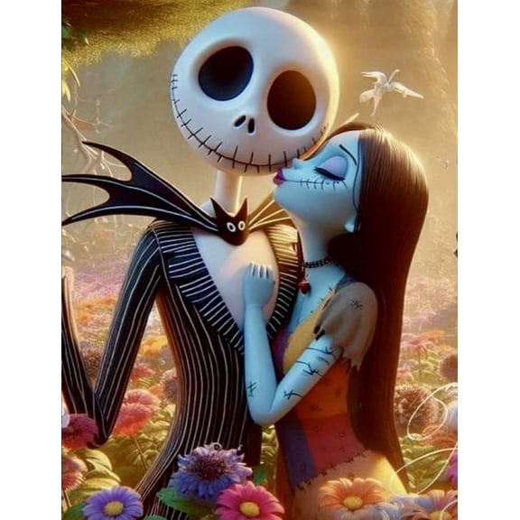 5D DIY Halloween Diamond Painting Kits for Adults Beginners, Jack and Sally Diamond Art Kit,Nightmare Before Christmas Full Round Drill Diamond Dot Gem Art Kits for Adults,Home Wall Decor 12x16 Inch