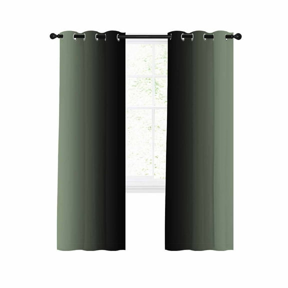 Sage Green Black Ombre Blackout Curtains 54 Inches Long for Bedroom,Gradient Contemporary Abstract Art Thermal Insulated Room Darkening Black Out Window Curtain Panels Grommet Drapes for Living Room