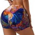 thumbnail image 2 of Xecao Rooster Oil Painting Print Workout Shorts for Women Soft Smooth Gym Yoga Scrunch Active Tennis Workout Running Shorts, 2 of 9