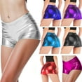 thumbnail image 3 of ZYHARUKO Ladies Fashion Glitter Faux Leather Shorts Dance Mini Shorts Metallic Elastic Waist Hot Pant Rave Party Club Bottoms, 3 of 17