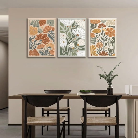 3pcs Canvas Painting Framed Canvas Wall Art Abstract Flower Plant Print Green Beige Wildflower Market Painting Bohemian Modern Minimalist Picture Decoration Bedroom Bathroom Living Room Room Decor U