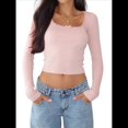 thumbnail image 1 of Top Corto de Larga para Mujer, Cuello Cuadrado, para Salir, Top de Punto Acanalado con Lazo y Encaje de Patchwork. Rosa L, 1 of 7
