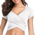 thumbnail image 2 of miqiqism Clearance Sale!Womens Short Sleeve T Shirts Crossover V Neck Basic Tee Sexy Slim Tight Going Out Y10k Crop Fall Fashion Tops,White,Small, 2 of 6