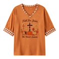 thumbnail image 4 of IDOCLOTHES Thanksgiving Tshirts Shirts for Women Loose Fit Black Cat Pumpkin Printed Fall For Jesus He Never Leaves Halloween Tops V Neck T Shirts Womens Clothes IDO02-Orange, XXL, 4 of 4