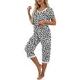 thumbnail image 4 of TheFound Women Pajama Sets Short Sleeve V-Neck Sleepwear Top with Capri Pants Summer Pjs Loungewear Set, 4 of 6
