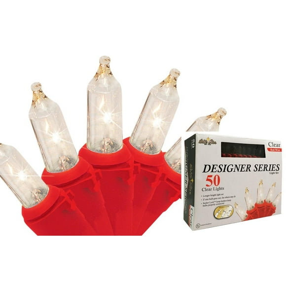 Brite Star 50-Count Clear Incandescent Mini Christmas Light Set, 17ft Red Wire