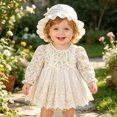 thumbnail image 6 of larppty Baby Girl Floral Romper, Long Sleeve Lace Dress Bodysuit with Bonnet, Princess Style Outfit for Newborn and Infant, 6 of 7