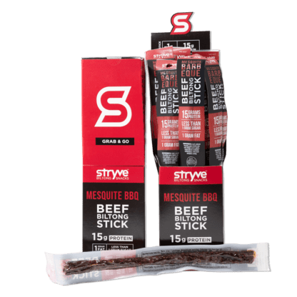 Mesquite Barbecue - Stryve Beef Biltong Stick Mesquite BBQ | Low Fat, Low Carb, Low Sugar | Gluten and Soy Free | 15g Protein | 12 Sticks