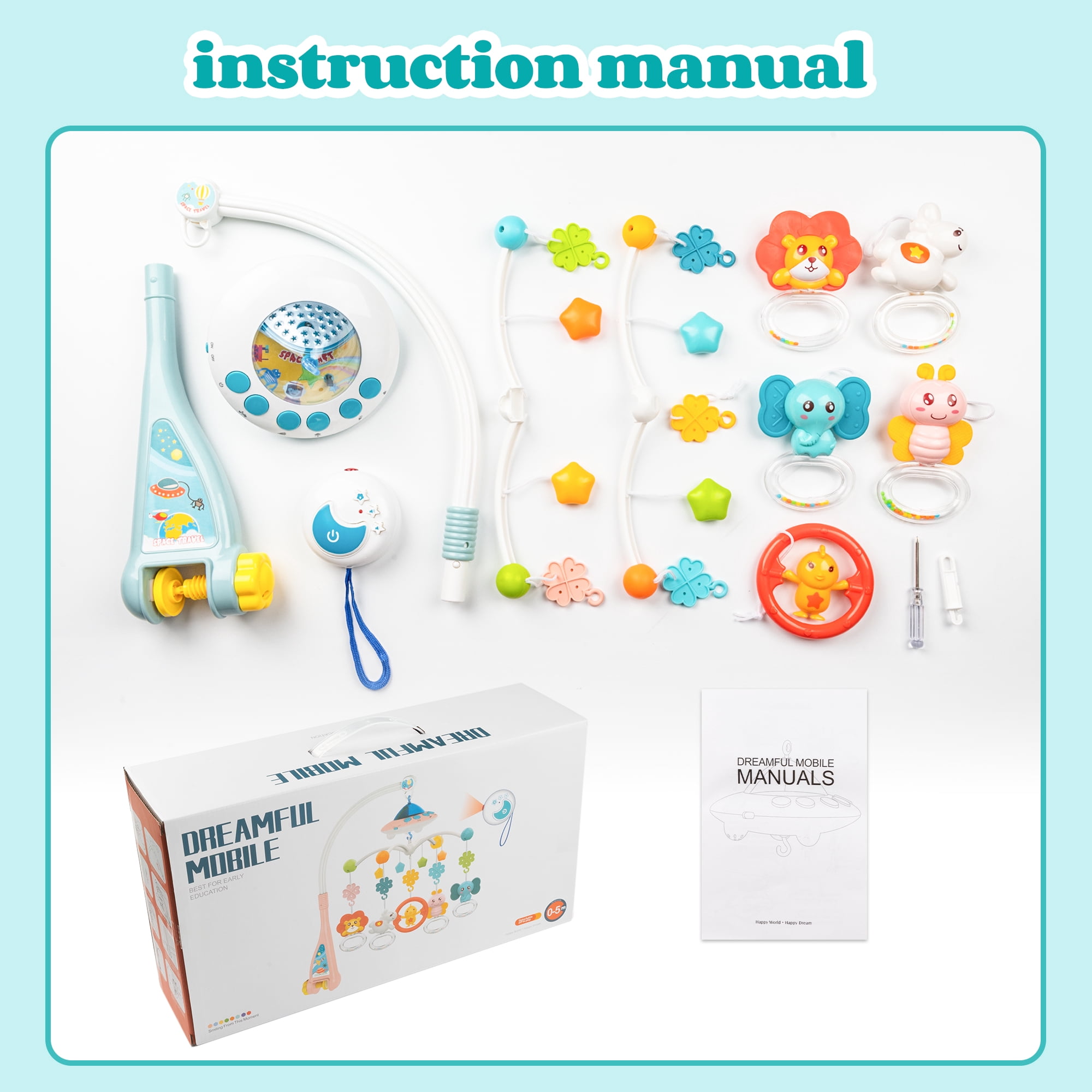 FVLOENG Musical Baby Crib Mobile with Lights and Rotating Figures, Decorative Hanging Toy