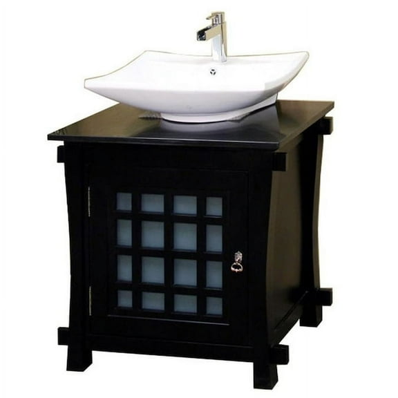 30-inch Black Single Sink Bathroom Vanity with Black Natural Marble Top Color Black - Bellaterra Home