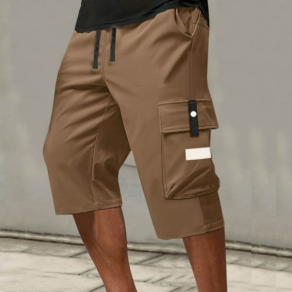 BRDFRL Cargo Shorts for Men Stretch Waist Below The Knee Long Shorts Waterproof Relaxed Fit Hiking Capri Short Mulit Pockets Brown M