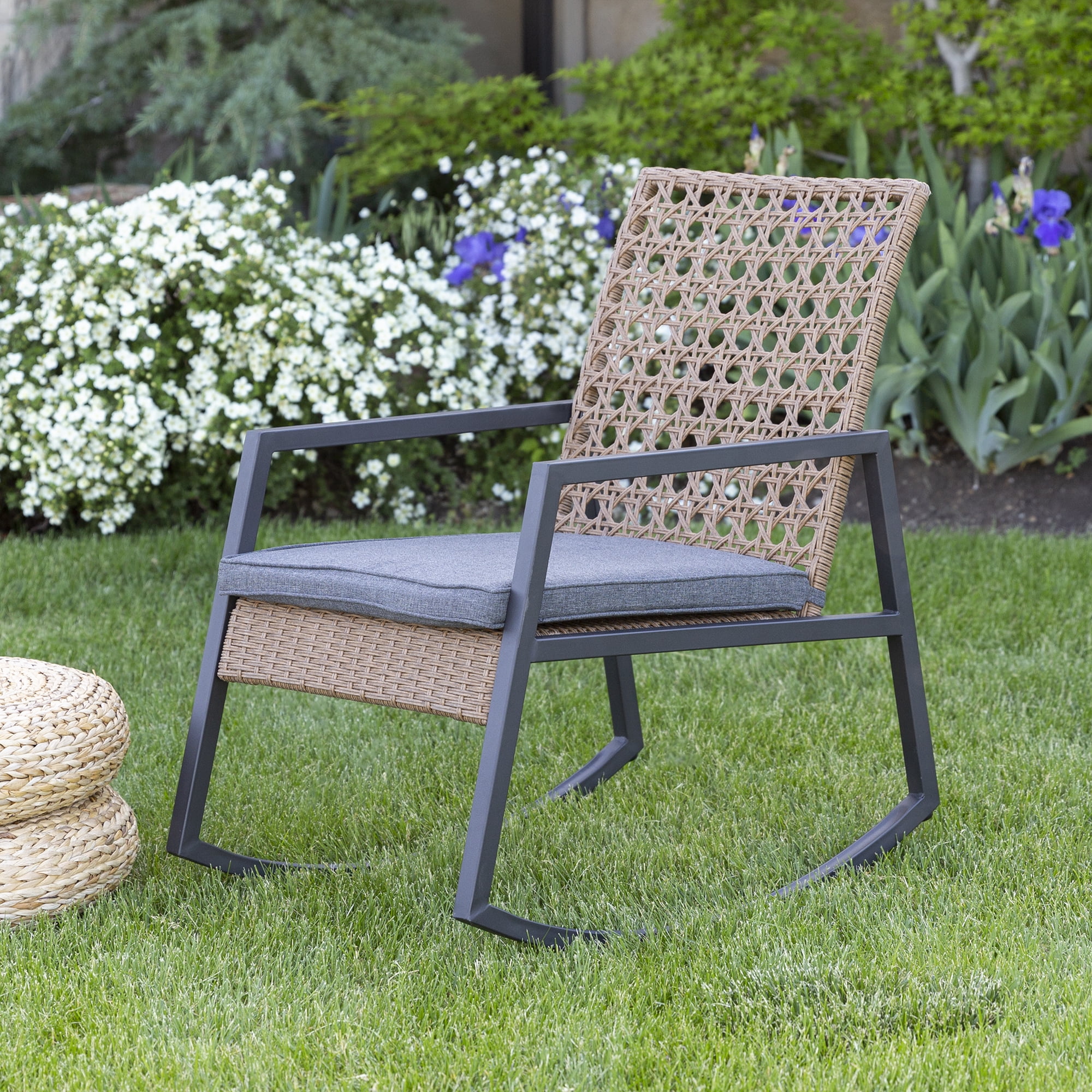 brown rattan rocking chair