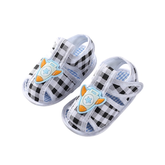Summer Baby Sandals Soft Sole Walking Shoes Rocket Pattern plaid Shoes 0-12M